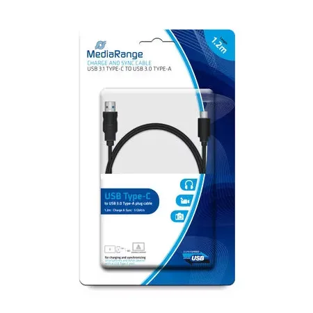 MediaRange USB-kabel, USB-A till USB Type-C, 1,2 m, svart