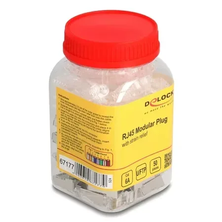 Delock RJ45-kontakt Cat6A med böjskydd, transparent, 50 st