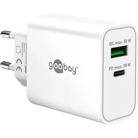 Goobay USB-C PD GaN-laddare med två portar, 30 W, vit