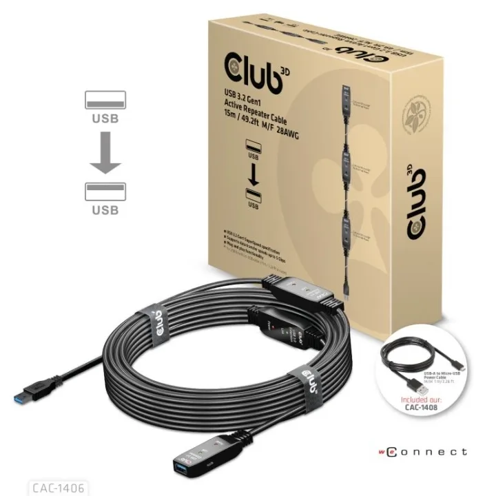 Club 3D USB 3.2 Gen 1 aktiv förlängningskabel, 15 m