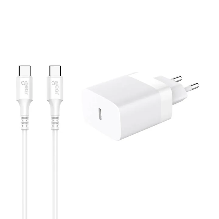 Gear Laddare 220V 1xUSB-C Vit PD/PPS 30W + Kabel USB-C till USB-C