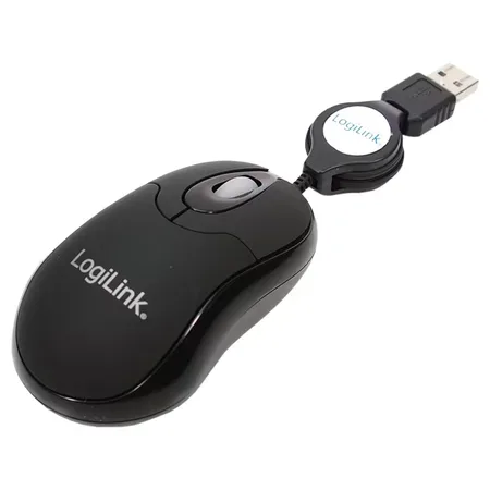 LogiLink mini-mus med indragbar kabel, USB