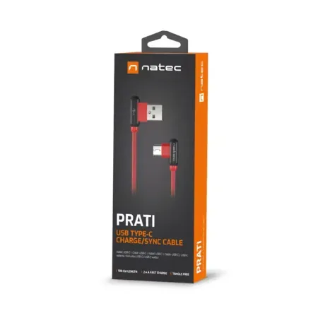 NATEC NKA-1201 USB-kabel USB 2.0, USB-A till USB-C, 1 m, svart och röd