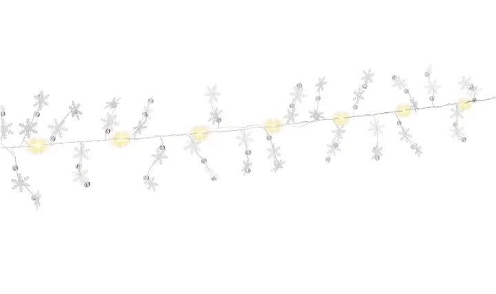 Goobay 10 LED-ljuskedja silvertråd "Snöflingor" med timerfunktion, varmvit (3000 K), batteridriven