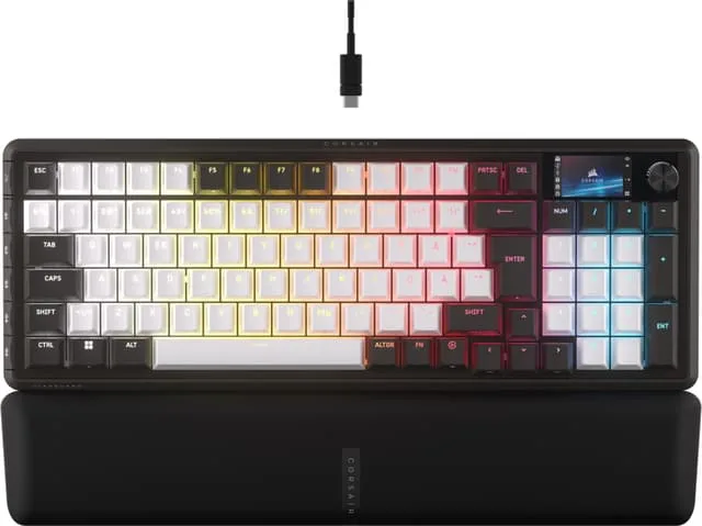 Corsair VANGUARD 96 trådbundet mekaniskt speltangentbord – 96% layout, MLX plasma linjära brytare, 8 000 Hz pollning, LCD-skärm, virtuell streamingdäck, G-Keys, SOCD Flashtap, QWERTY UK – svart