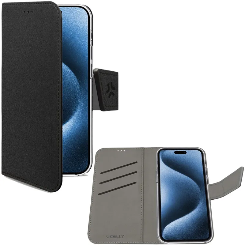 Celly: Wally Wallet Case iPhone 16 Pro Svart