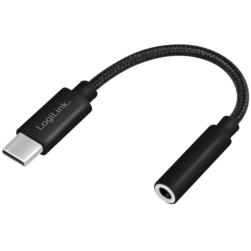LogiLink USB-C 3,5mm-ljudadapter DAC nylonkabel 0,13m Svart