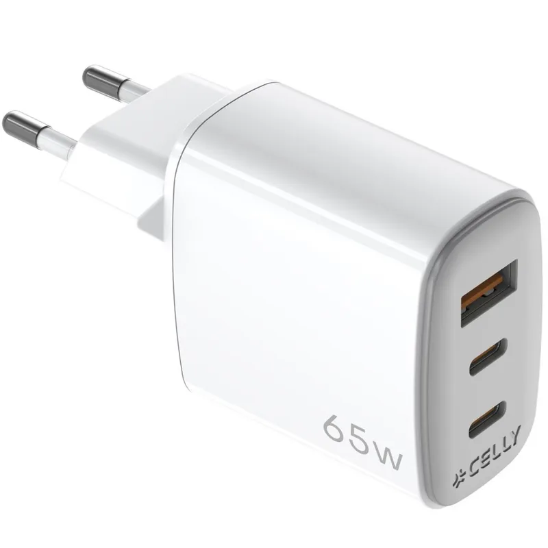 Celly: Laddare 65W PD/QC Vit