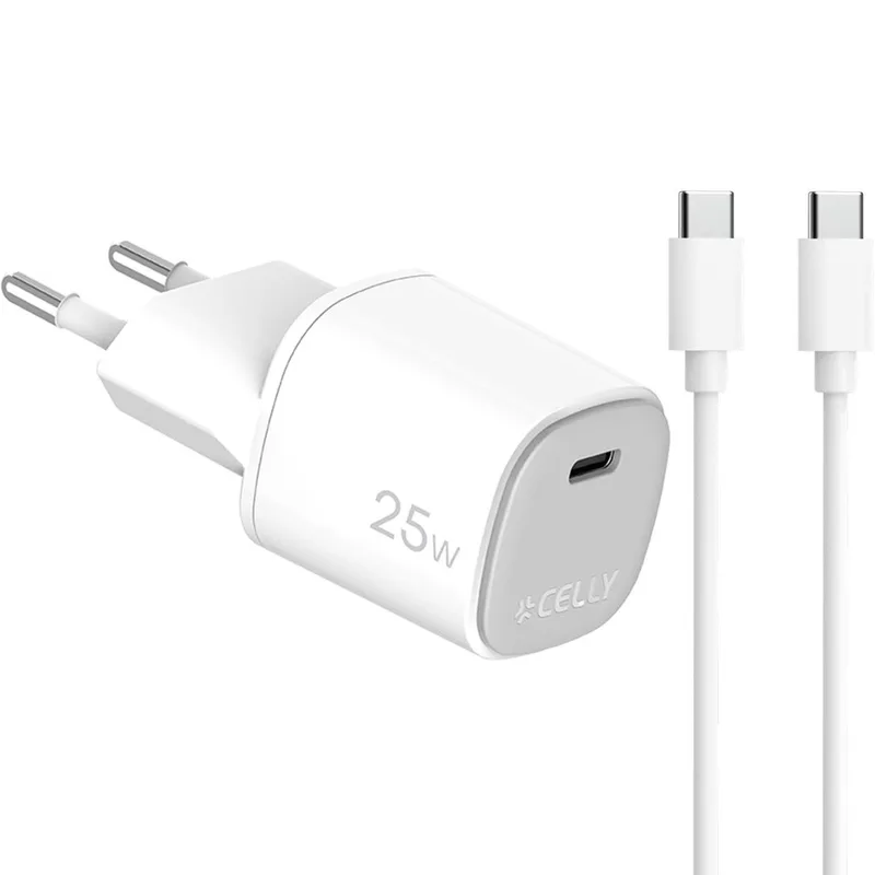 Celly: Laddare 25W PD + USB-C-kabel Vit