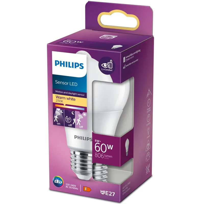 Philips LED E27 Normal 60W Rörelsesensor
