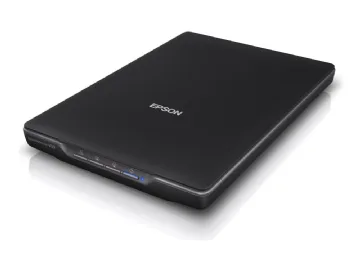 Epson flatbäddsskanner Perfection V39II, kompakt A4-skanner med integrerat stativ för vertikal skanning, bordsskanner för foton och dokument, med bild
