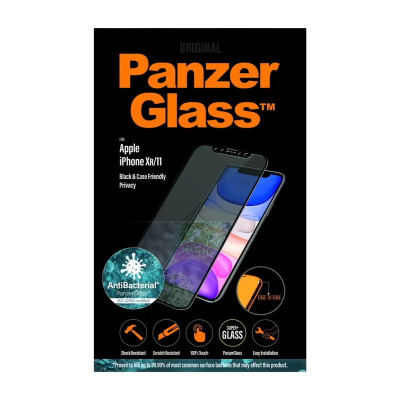 PanzerGlass Privacy skärmskydd för iPhone XR/11, svart ram