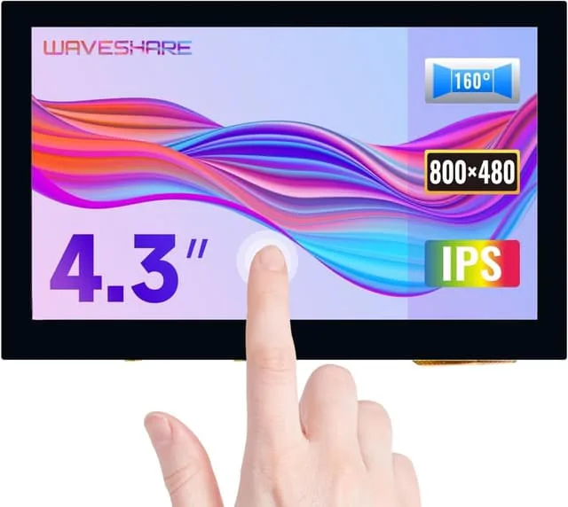 Waveshare 4,3-tums LCD Touch-skärm för Raspberry Pi 5/4B/3B+/3A+/3B/2B/B+/A+ 800 × 480 IPS