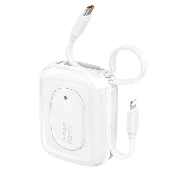 Dudao powerbank 22,5 W 10000 mAh med inbyggd USB-C- och lightningkabel, vit
