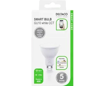 Deltaco Smart GU10 Vit, WiFi, 4.5W, 2700K-6500K, dimbar