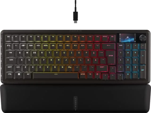 Corsair VANGUARD 96 Mekaniskt speltangentbord med kabel – 96% layout, MLX plasma-brytare, 8 000 Hz polling, LCD-skärm, virtuell strömdäck, SOCD flashtap, QWERTY IT – svart