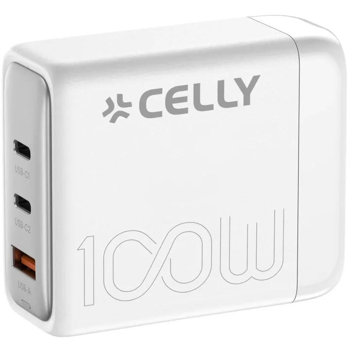 Celly Power Station 1 x USB-A + 2 x USB-C PD 100W GaN Vit