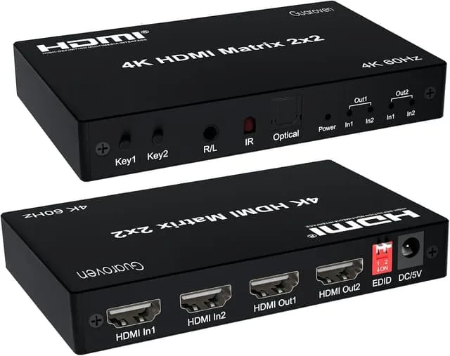 Nördic HDMI-matrisswitch 2x2 4K 60Hz med Toslink och stereoljud