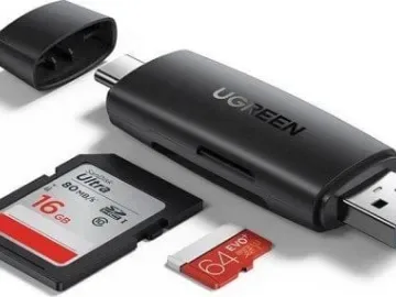 USB + USB-C adapter UGREEN CM304 SD + microSD card reader (black)