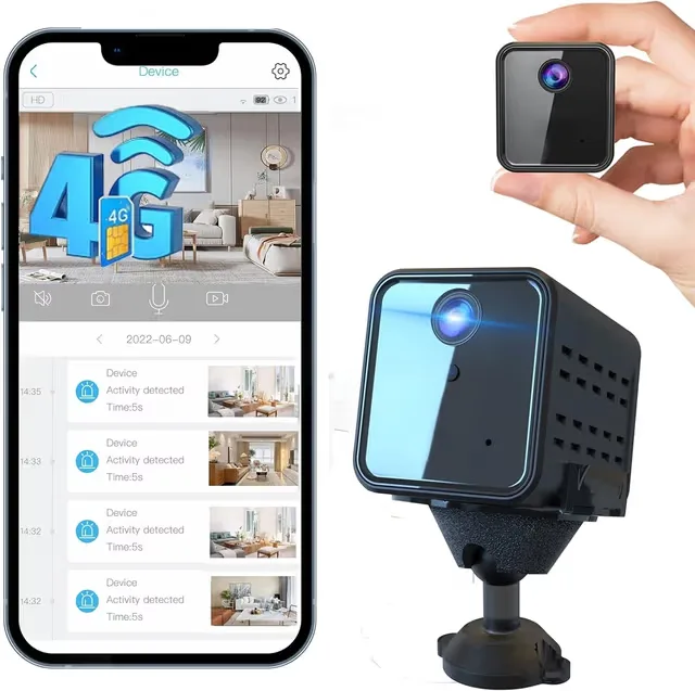 NÖRDIC 4G-Övervakningskamera, 2K QHD inomhuskamera, radarbaserad rörelsedetektering, kompatibel med SIM, utan WiFi krav