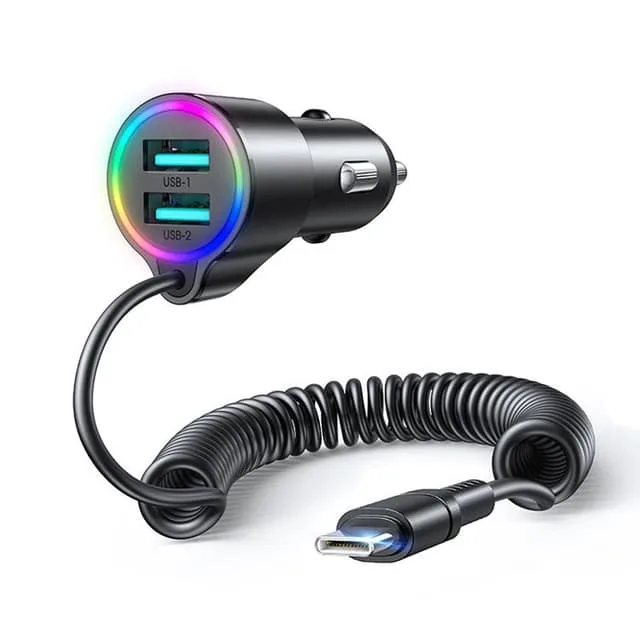 Joyroom 3in1 Billaddare 2x USB Till USB-C Kabel 1.5m 17W