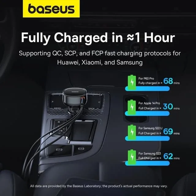 Baseus Enjoyment USB-A Billaddare med USB-C/Lightning 60W Kabel