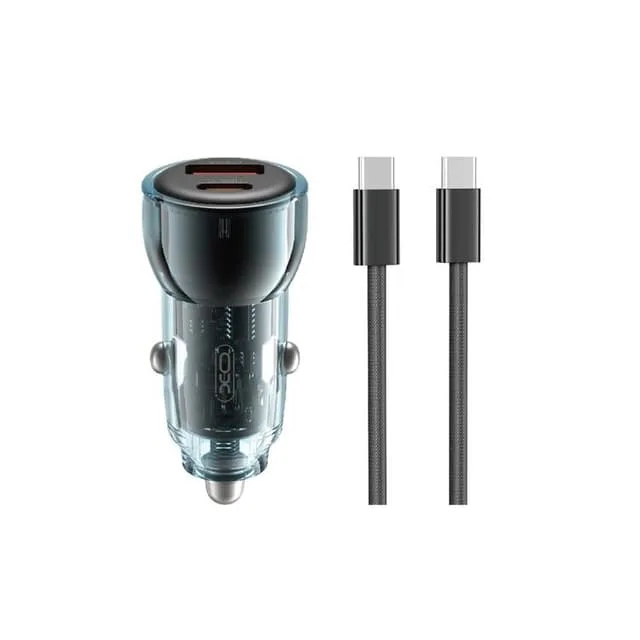 XO Billaddare USB/USB-C 60W med USB-C/USB-C Kabel