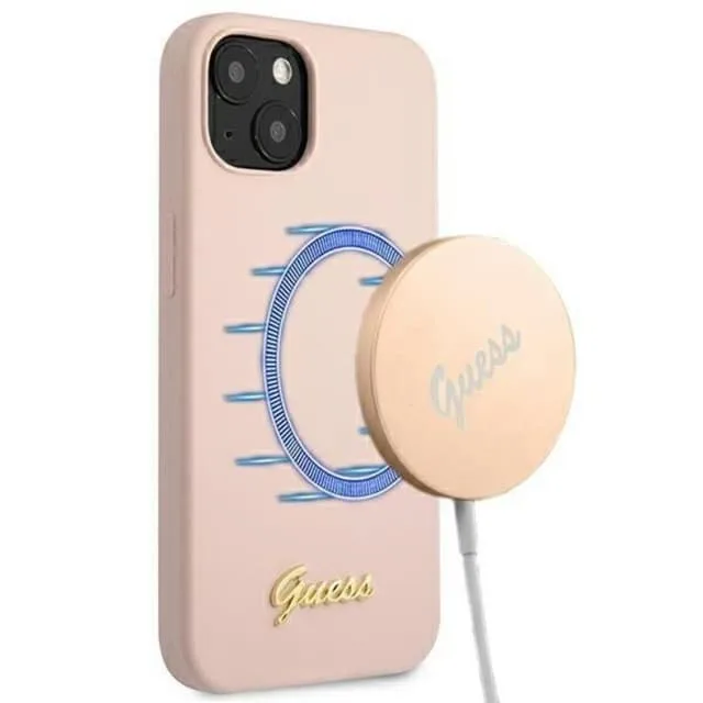 Guess iPhone 13 Skal Magsafe Silicone Script Gold Logo