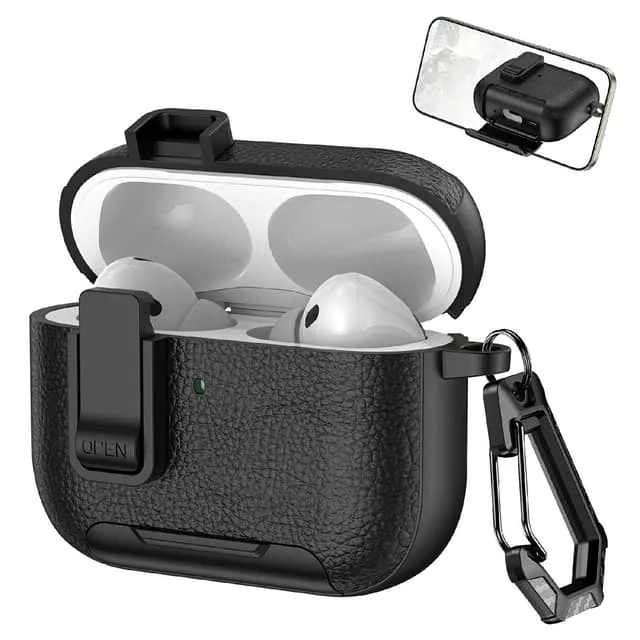 För AirPods Pro 3 Skyddsfodral med stativ Fodral Skal med lås och karbinhake