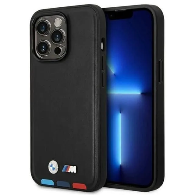 BMW iPhone 14 Pro Max Skal Magsafe Läder Stamp Tricolor