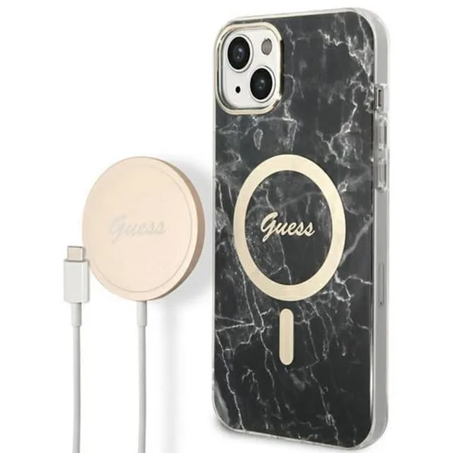 Guess iPhone 14 Plus Magsafe Skal Marble + Trådlös Laddare