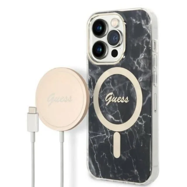 Guess iPhone 14 Pro Magsafe Skal Marble + Trådlös Laddare