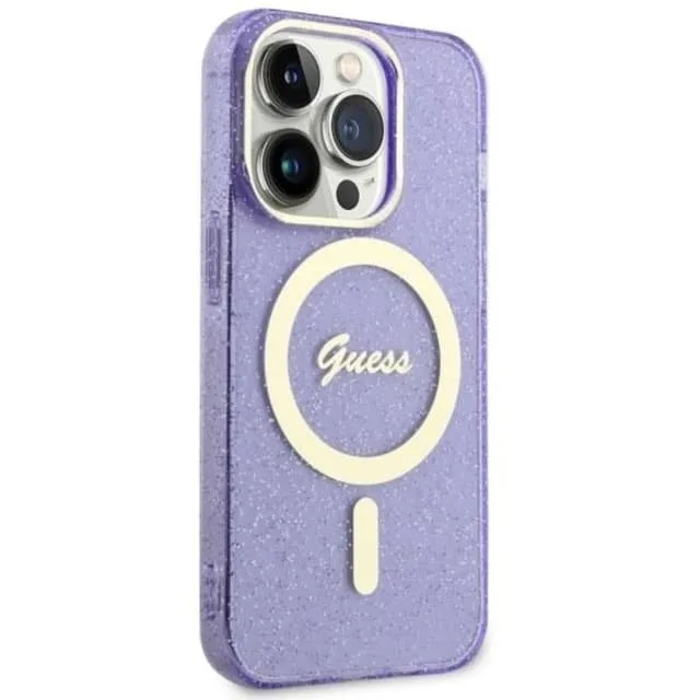 Guess Mobilskal till iPhone 14 Pro MagSafe Glitter Guld