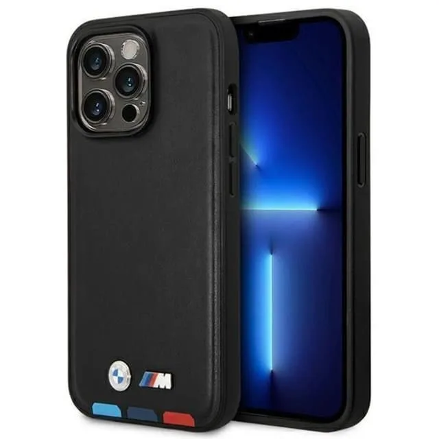 BMW iPhone 14 Pro Skal Läder Stamp Tricolor