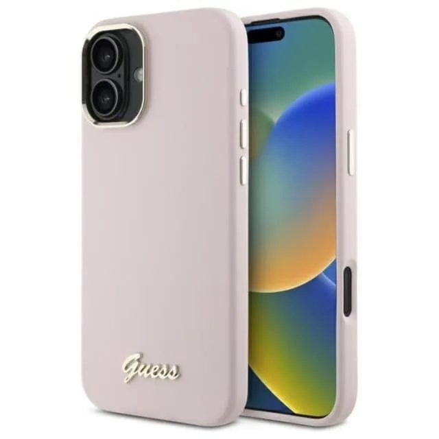Guess Mobilskal till iPhone 16 Silikon Script Metal Logo