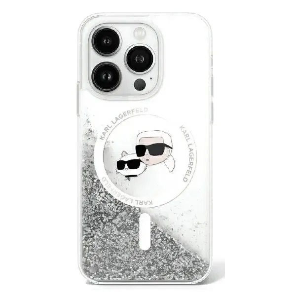 Karl Lagerfeld Mobilskal till iPhone 16 Pro MagSafe Glitter Karl&Choupette Head