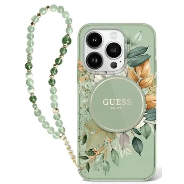 Guess Mobilskal till iPhone 16 Plus MagSafe IML Flowers Med Pearl Strap