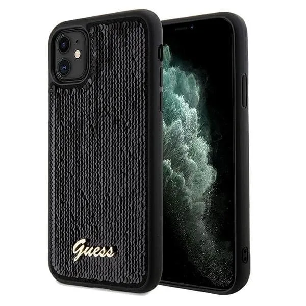 Guess iPhone 11 Sequin Script Metall Svart