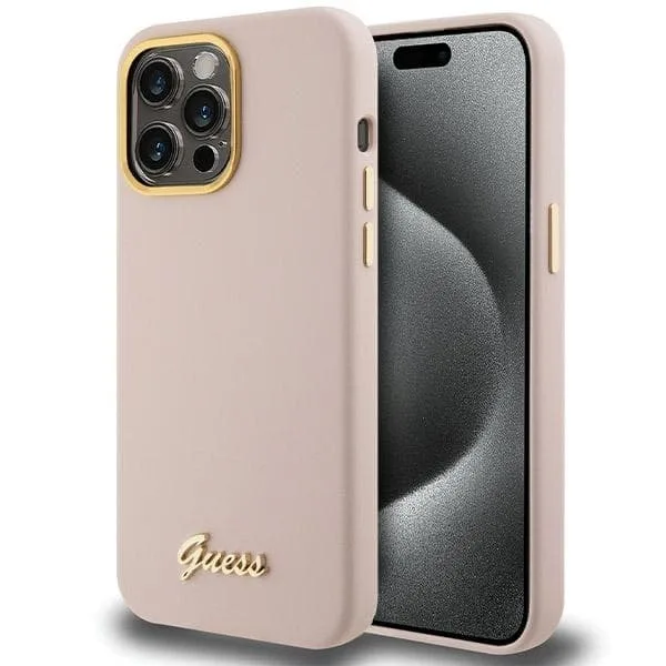 Guess iPhone 15 Pro Rose Silikonfodral Metal