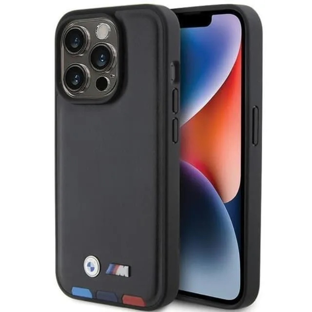 BMW Mobilskal till iPhone 15 Pro Läder Stamp Tricolor