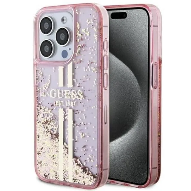 Guess Mobilskal till iPhone 15 Pro Liquid Glitter Gold Stripes