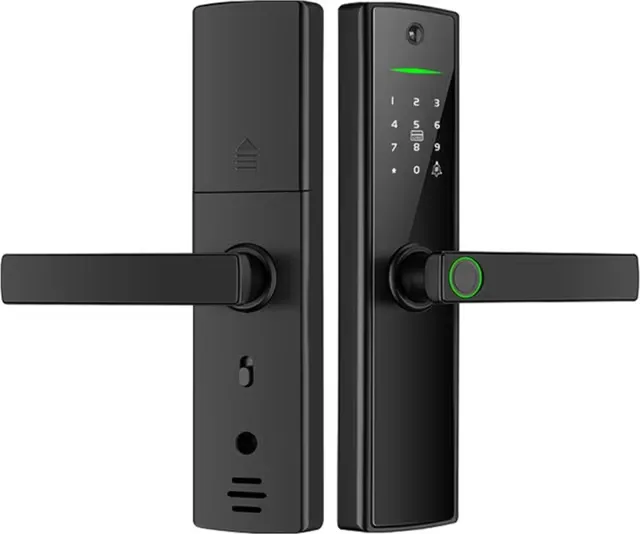 TUYA WiFi Smart Dörrlås med Titthål, Fingeravtryck, Lösenord och Nyckel för Trädörrar