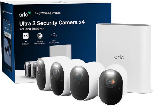 Arlo Ultra 3 4K säkerhetskamera (4-pack, vit)