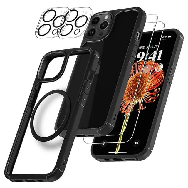 [6in1] BOOM iPhone 14 Pro Max Skal Kameralinsskydd Härdat Glas MagSafe Ring