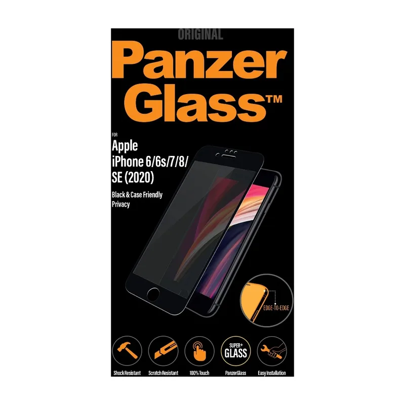 PanzerGlass Case Friendly Privacy skärmskydd för iPhone SE (2020)/8/7/6, svart