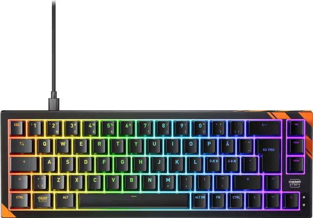 CHERRY K5 PRO TMR COMPACT Gaming Tangentbord Med sladd Nordisk layout (Å Ä Ö) Svart/Orange