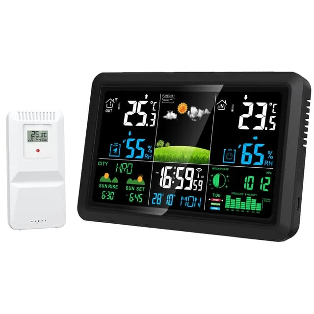 NÖRDIC 7,5"" LCD Trådlös Väderstation Hygrometer Termometer Månfaser Barometer RCC Radiokontrollerad Väckarklocka Soltid