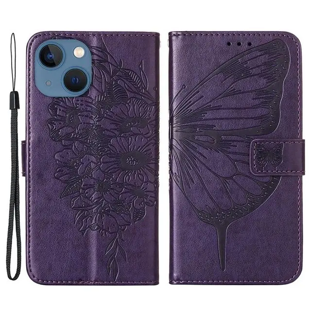iPhone 14 Plus Plånboksfodral Butterfly Flower Imprinted