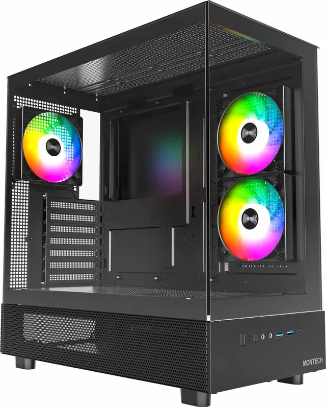 Montech XR PC-chassi, svart, härdat glas