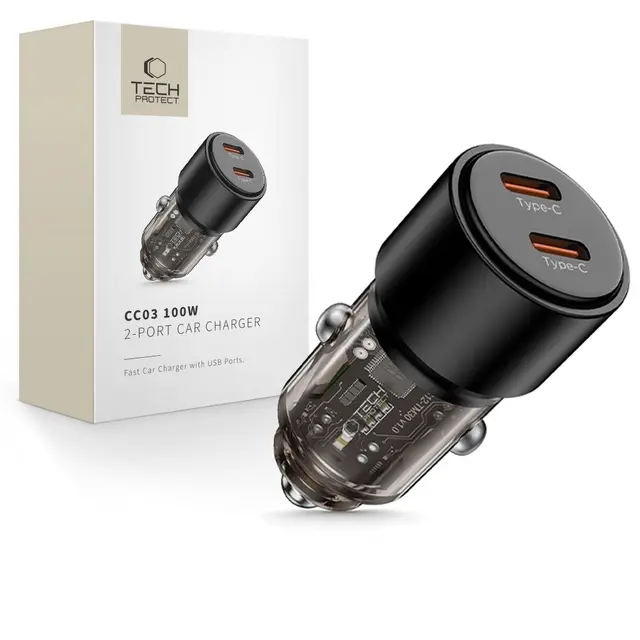 Tech-Protect CC03 billaddare 2-port USB-C 100W
